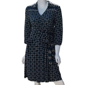 Talbots Petites Geometric Belted Dress Size 4 Blue/ Brown/ White/Turqouise